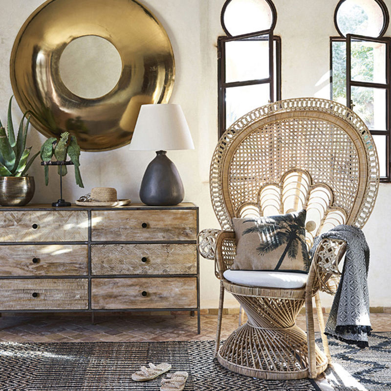 Modern Rattan and Metal Garden Peacock Chairs Leisure Style Outdoor Lounge Chair for Kitchen Hotel Apartment Home Patio Beach